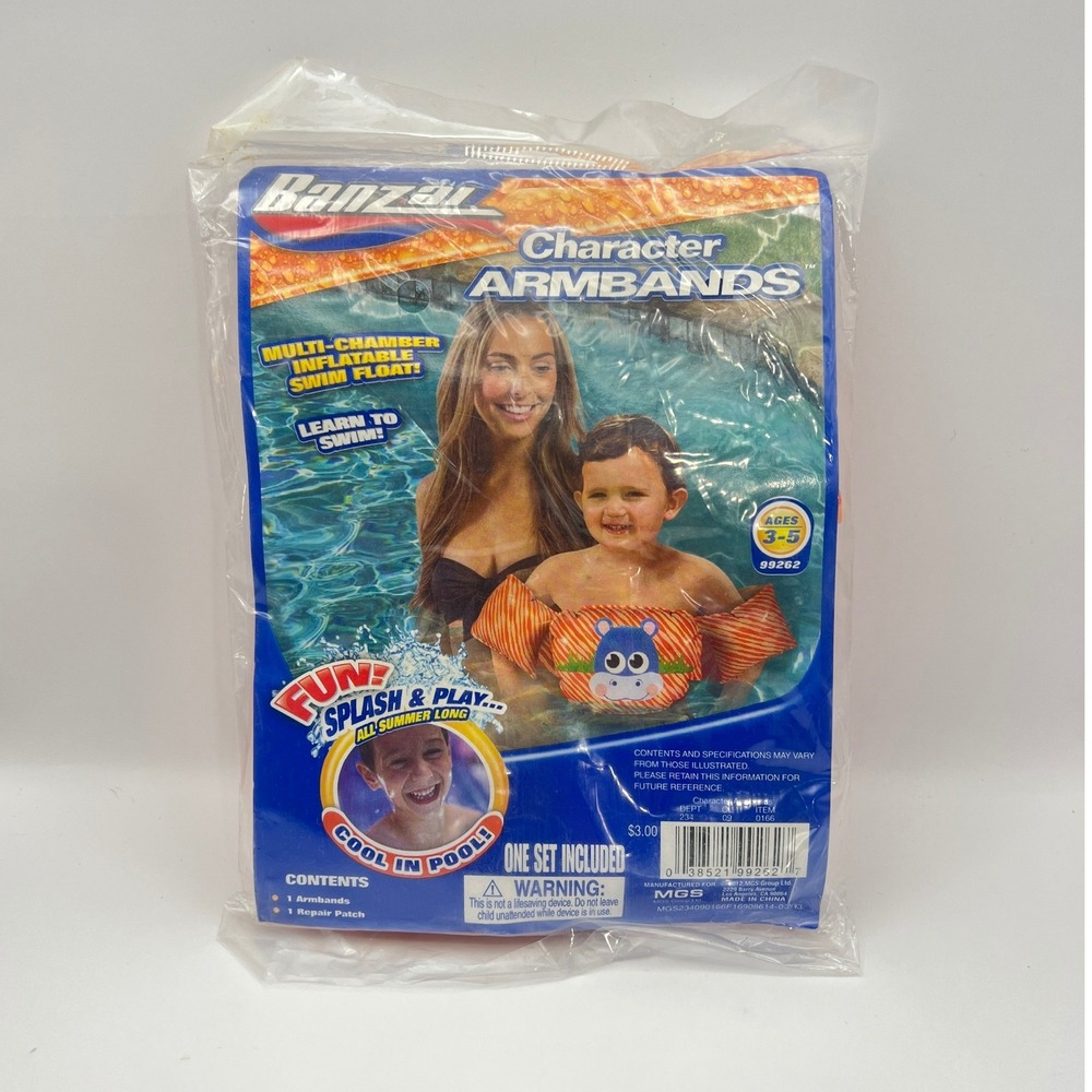 Banzai Character Armbands Hippo Swim Float Kids Ages 3-5 NIP